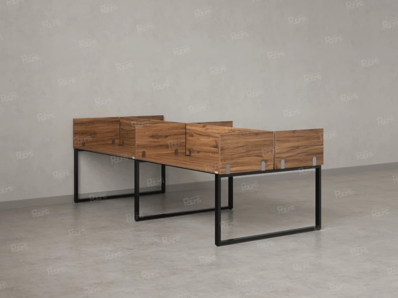 Бенч-система, 4 рабочих места, на О-образных опорах, 8 ЛДСП экранов 2800x1400x750 RM170-1-14x14 Дуб Юстус/Черный