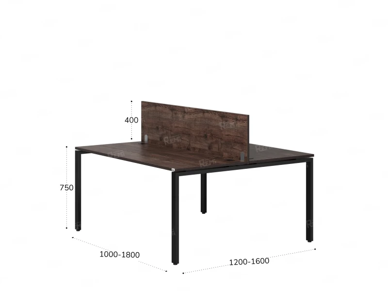 Бенч-система, 2 рабочих места, с одним экраном ЛДСП 1000x1600x750 RM165-2-10x16 Дуб Апрельский шоколад/Черный