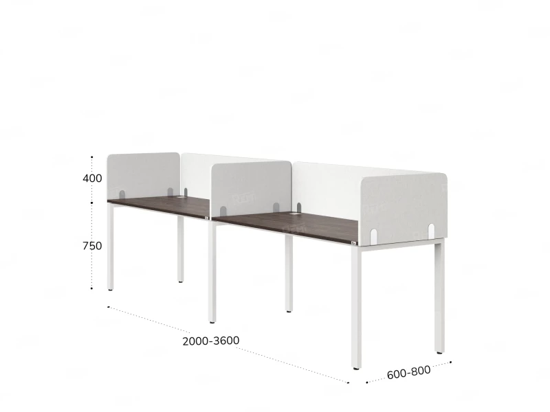 Бенч-система в 1 ряд, 2 рабочих места 5 тканевых экранов 2700x600x750 RM167-1-27x6 Дуб Апрельский шоколад/Белый