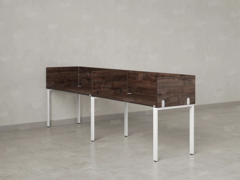 Бенч-система в 1 ряд, 2 рабочих места 5 ЛДСП экранов 3200x800x750 RM167-2-32x8 Дуб Апрельский шоколад/Белый