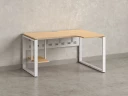 Стол угловой, экран металл, О-опора, правый 1600x600/900x750, RM057-16x6-9 Вяз Швейцарский светлый/Белый