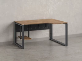 Стол угловой, экран металл, О-опора, правый 1800x800/1000x750, RM057-18x8-10 Дуб Юстус/Серый