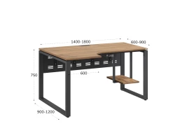 Стол угловой, экран металл, О-опора, правый 1800x800/1000x750, RM057-18x8-10 Дуб Юстус/Серый