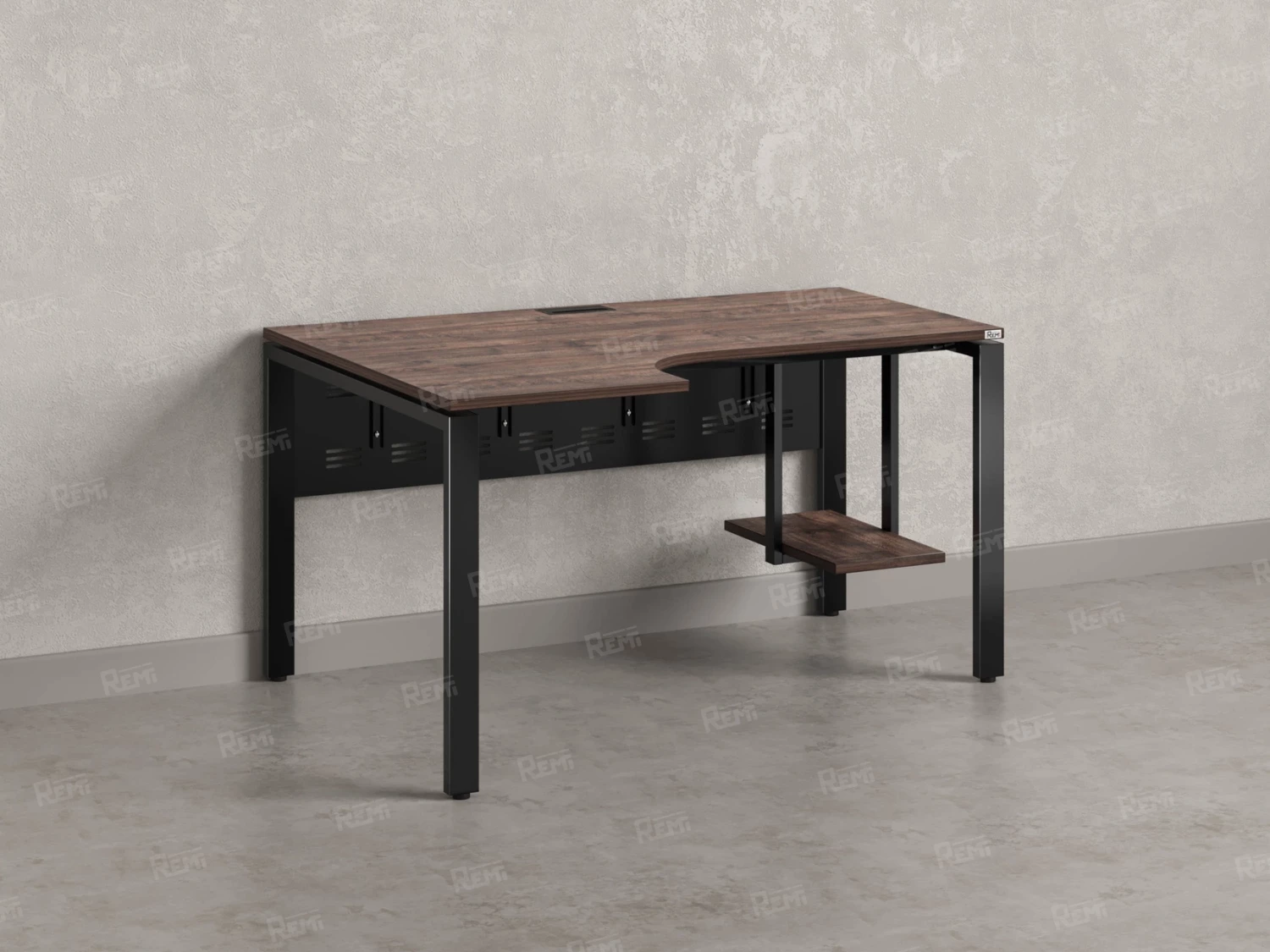 Стол угловой, экран металл, П-опора, левый 1600x700/900x750, RM059-16x7-9 Дуб Апрельский шоколад/Черный