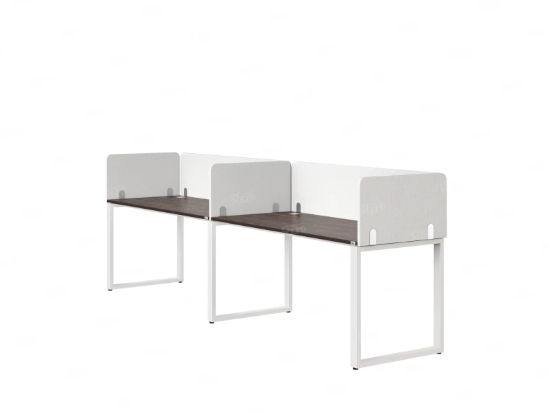 Бенч-система в 1 ряд, 2 рабочих места 5 тканевых экранов 2700x600x750 RM168-1-27x6 Дуб Апрельский шоколад/Белый
