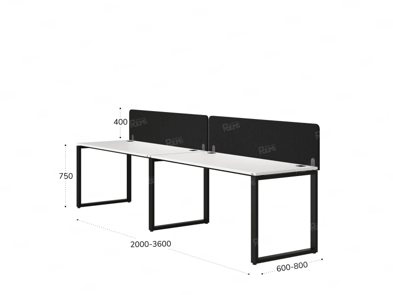 Бенч-система в 1 ряд, 2 рабочих места 2 тканевых экранов 2400x600x750 RM168-3-24x6 Белый/Черный