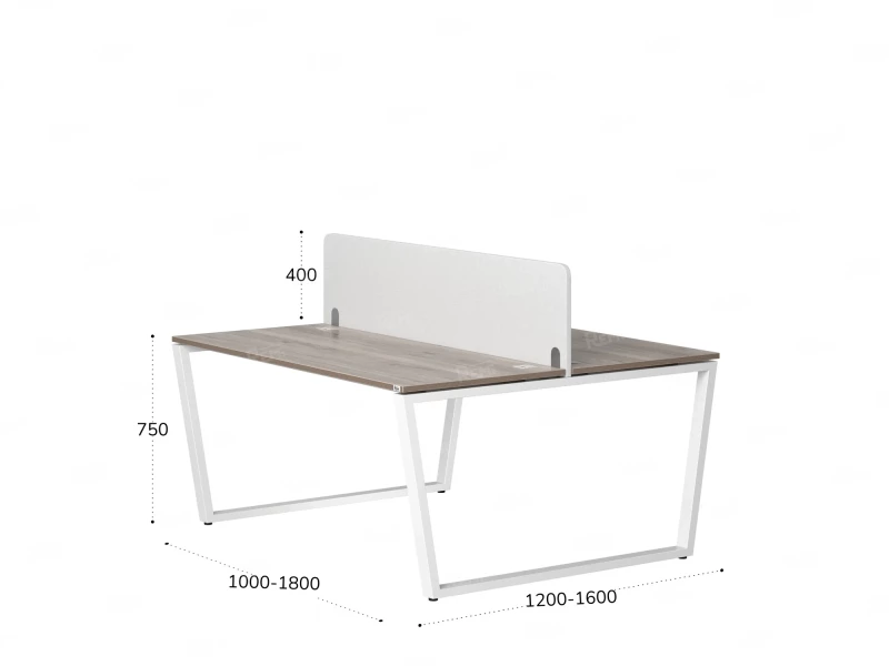 Бенч-система, 2 рабочих места, с одним тканевым экраном 1800x1200x750 RM172-1-18x12 Дуб Маувелла/Белый