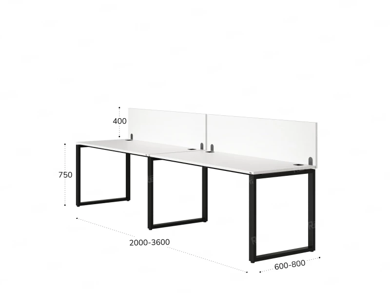 Бенч-система в 1 ряд, 2 рабочих места 2 ЛДСП экранов 2700x800x750 RM168-4-27x8 Белый/Черный