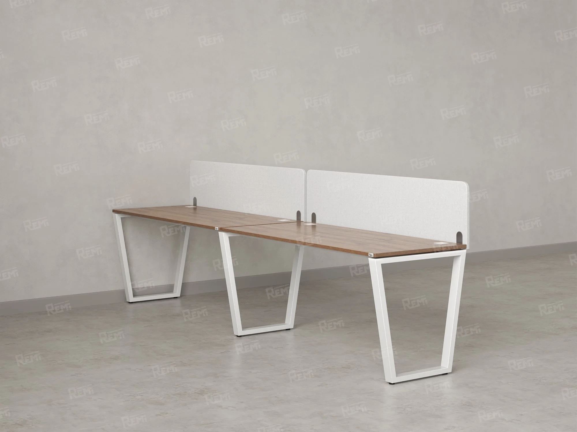 Бенч-система в 1 ряд, 2 рабочих места 2 тканевых экранов 3200x600x750 RM174-3-32x6 Дуб Юстус/Белый