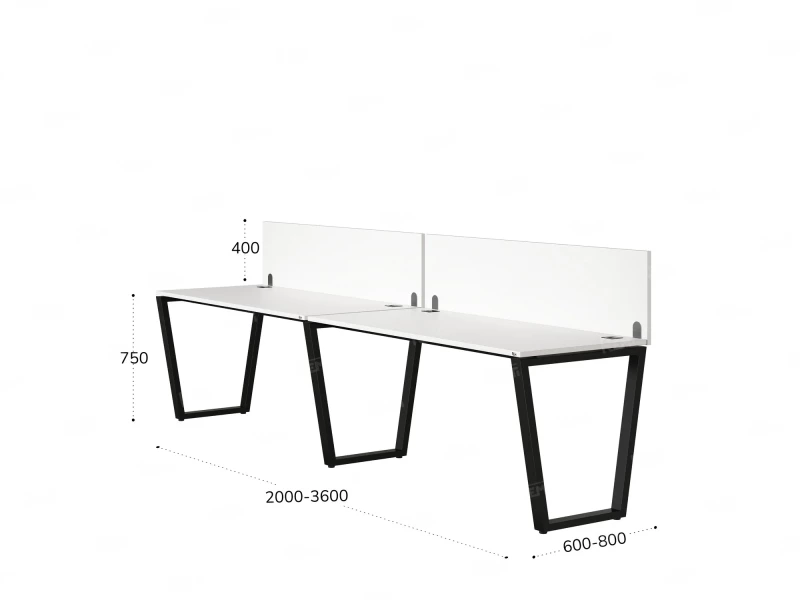 Бенч-система в 1 ряд, 2 рабочих места 2 ЛДСП экранов 2700x800x750 RM174-4-27x8 Белый/Черный