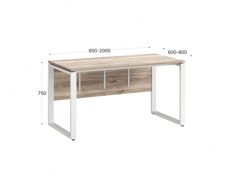 Стол прямой, О-опоры, экран ЛДСП,парящая стол-ца 1800x800x750 RM008-18x8 Дуб Маувелла/Белый