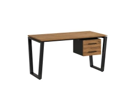 Стол прямой с подвесной тумбой 2 ящика, U-опора 2000x800x750 RM035-20x8 Дуб Юстус/Черный
