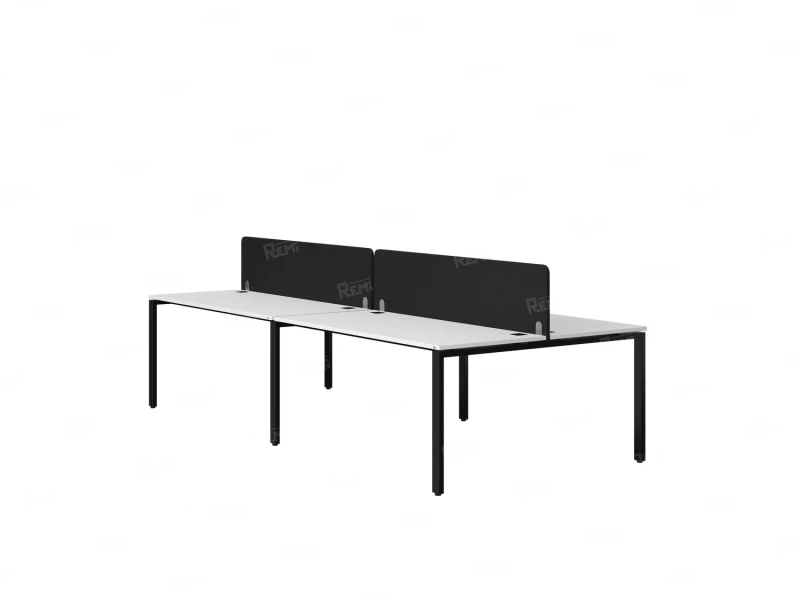 Бенч-система, 4 рабочих места, на П-образных опорах, 2 тканевых экранов 2400x1200x750 RM166-3-12x12 Белый/Черный