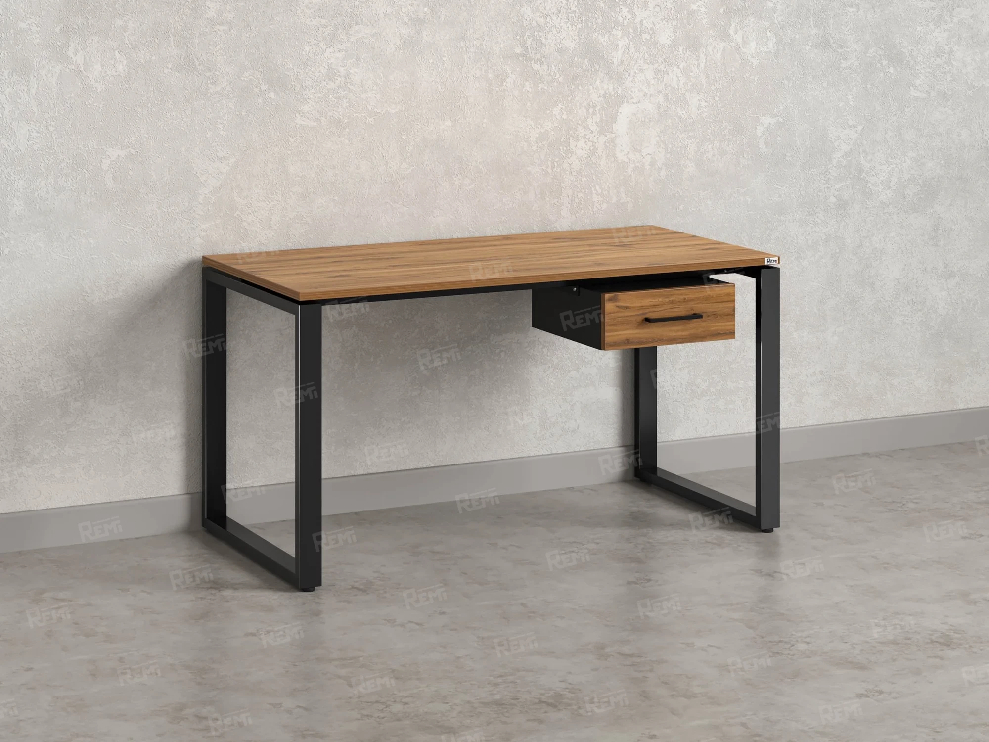 Стол прямой с подвесной тумбой, О-опора 1600x700x750 RM036-16x7 Дуб Юстус/Черный