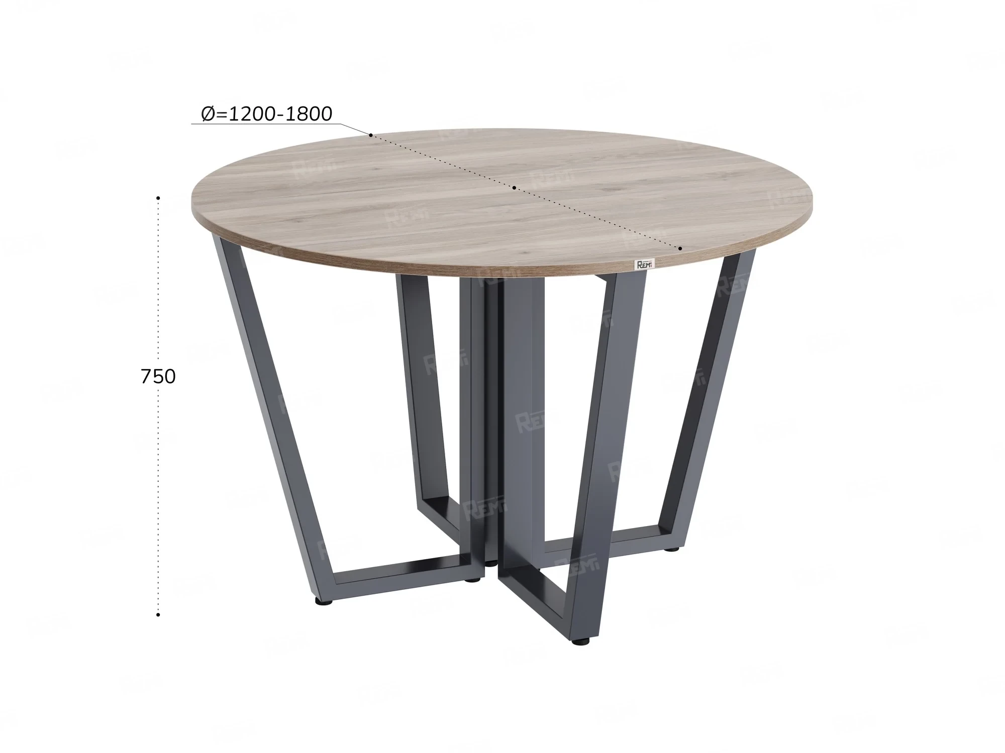 Круглый стол на U-образных опорах 1200x1200x750 RM188-12x12 Дуб Маувелла/Серый