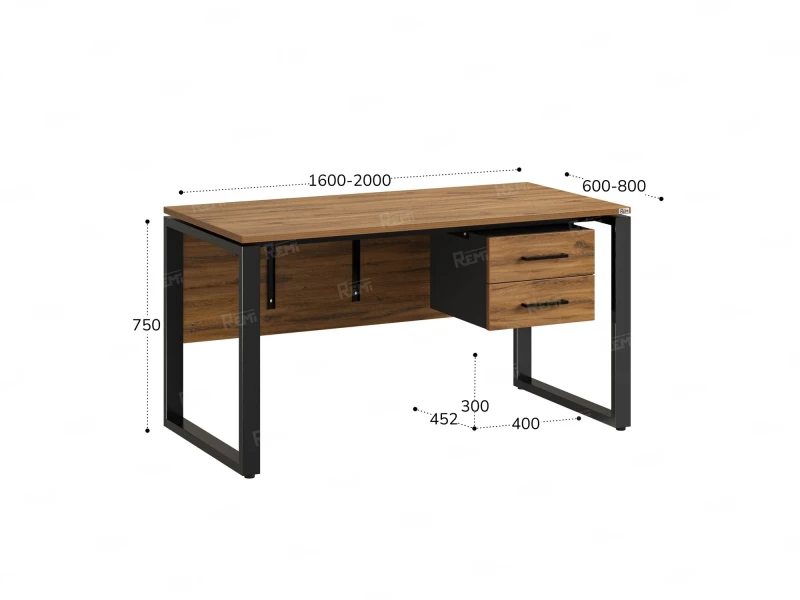 Стол прямой, подвесная тумба, ЛДСП экран, О-опора 2000x700x750 RM033-20x7 Дуб Юстус/Черный