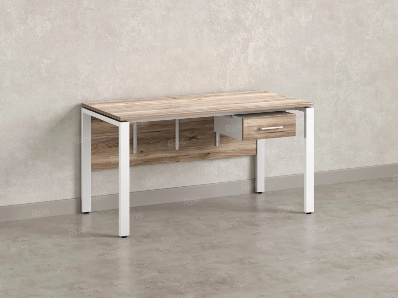 Стол прямой, подвесная тумба, ЛДСП экран, П-опора 1600x800x750 RM030-16x8 Дуб Маувелла/Белый