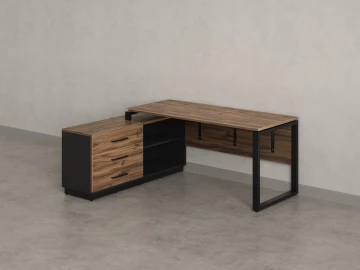 Стол прямой с тумбой L, ЛДСП экран, О-опора 1800x1400x750 RM013L-18x7 Дуб Юстус/Черный