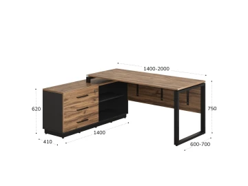 Стол прямой с тумбой L, ЛДСП экран, О-опора 1800x1400x750 RM013L-18x7 Дуб Юстус/Черный