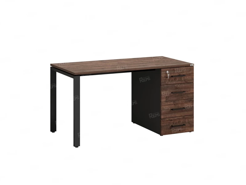 Стол прямой с тумбой на П-образных опоре, правый 1600x700x750 RM103-16x7 Дуб Апрельский шоколад/Черный