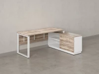 Стол прямой с тумбой R, ЛДСП экран, О-опора 1800x1400x750 RM012R-18x6 Дуб Маувелла/Белый