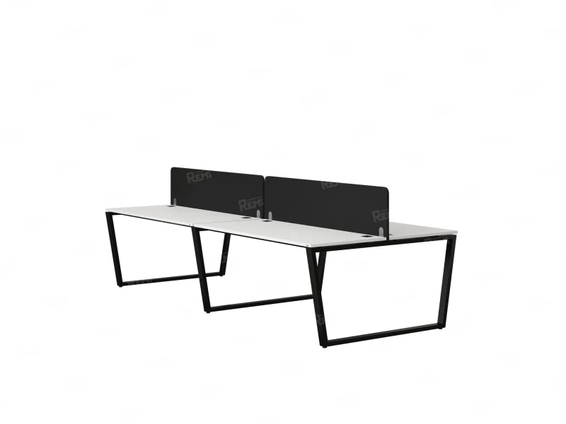 Бенч-система, 4 рабочих места, на U-образных опорах, 2 тканевых экранов 2400x1200x750 RM173-3-12x12 Белый/Черный