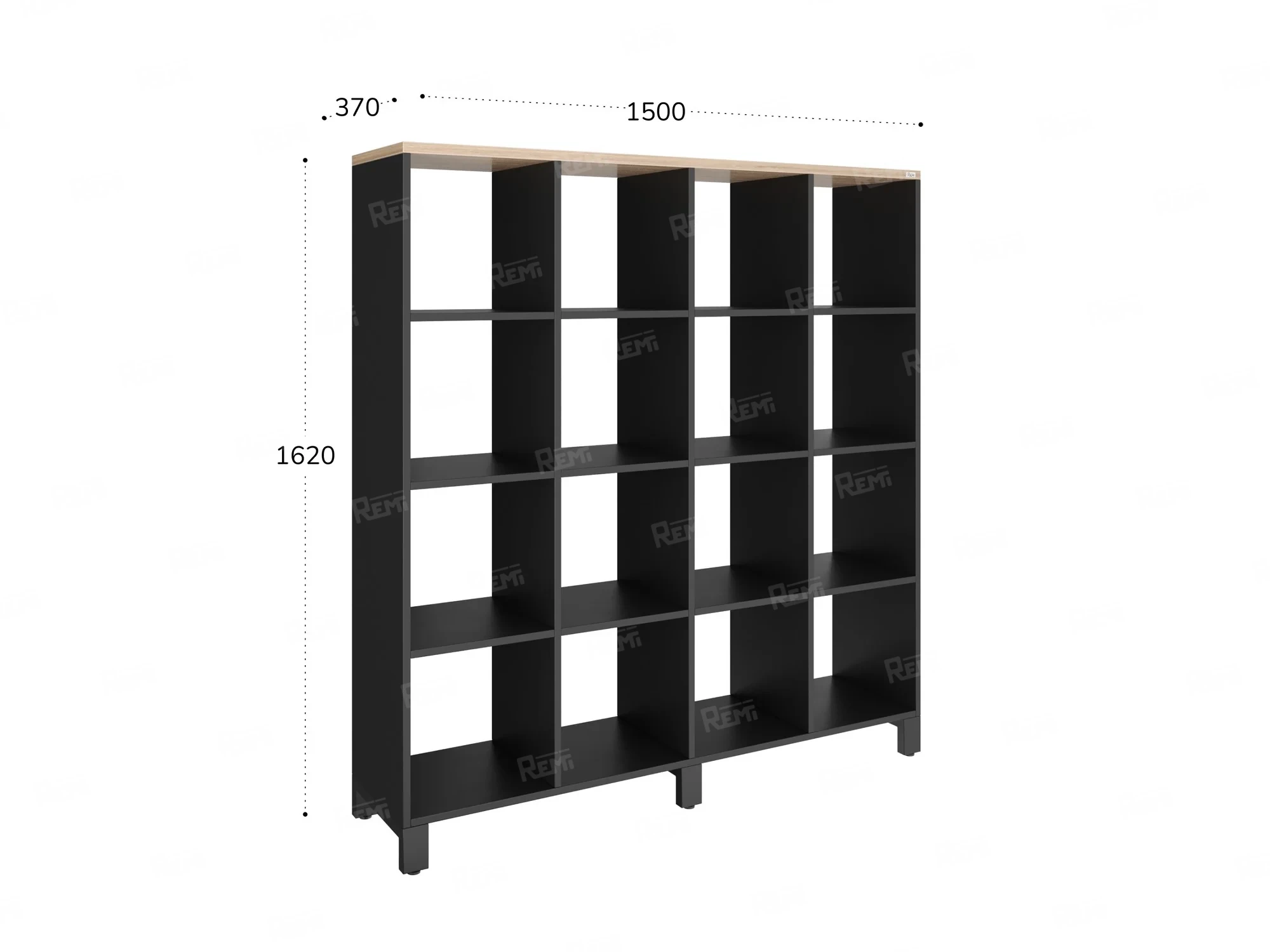 Стеллаж, 16 ячеек 1500х370х1620 RM140-15x37 Вяз Швейцарский светлый/Черный