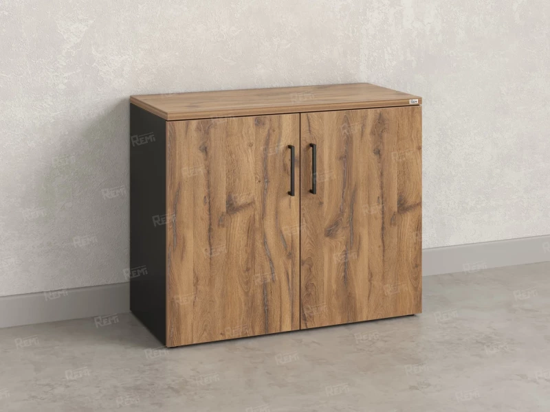 Шкаф низкий распашной, регулируемые опоры, 2 уровня 900x420x750 RM148-90x42 Дуб Юстус/Черный