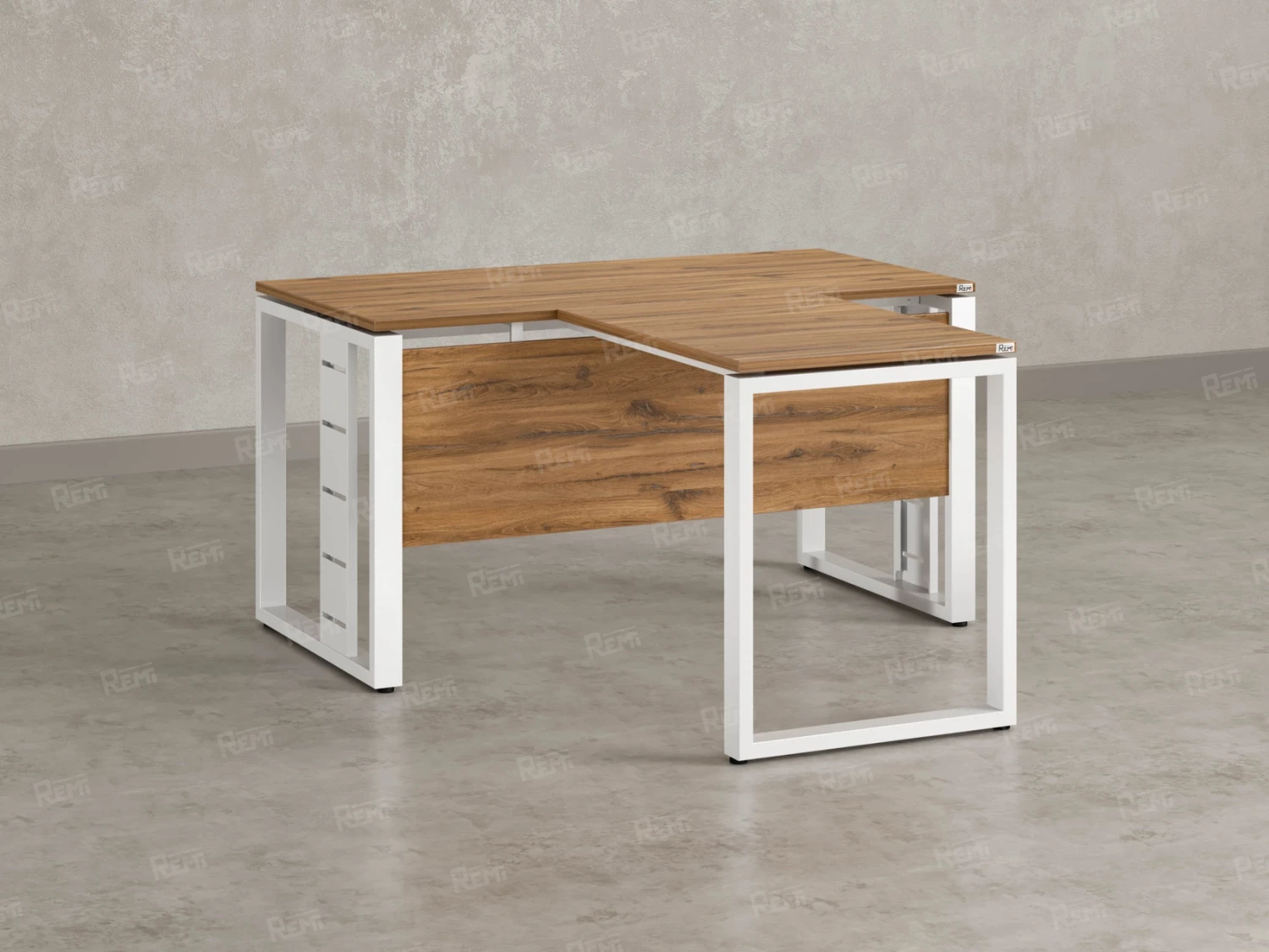 Стол с брифингом с парящей столешницей на О-образных опорах с экраном ЛДСП RM045-12x8 1200x2000x750 Дуб Юстус/Белый