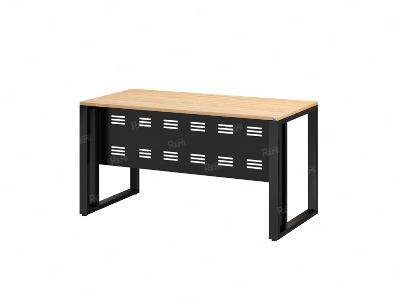 Стол прямой на О-образных опорах с металлическим экраном 1200x800x750 RM042-12x8 Вяз Швейцарский светлый/Черный
