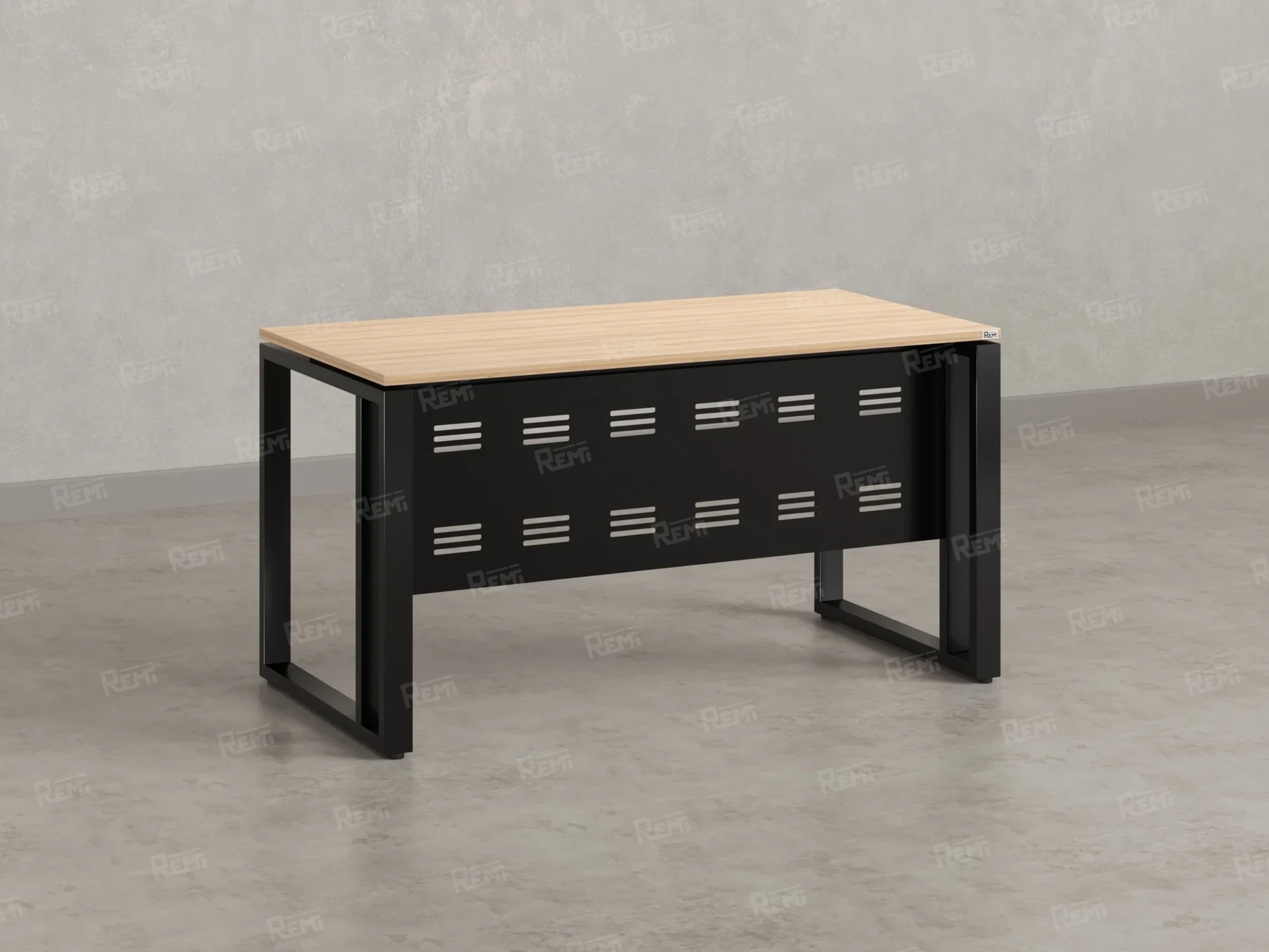 Стол прямой на О-образных опорах с металлическим экраном 1200x800x750 RM042-12x8 Вяз Швейцарский светлый/Черный