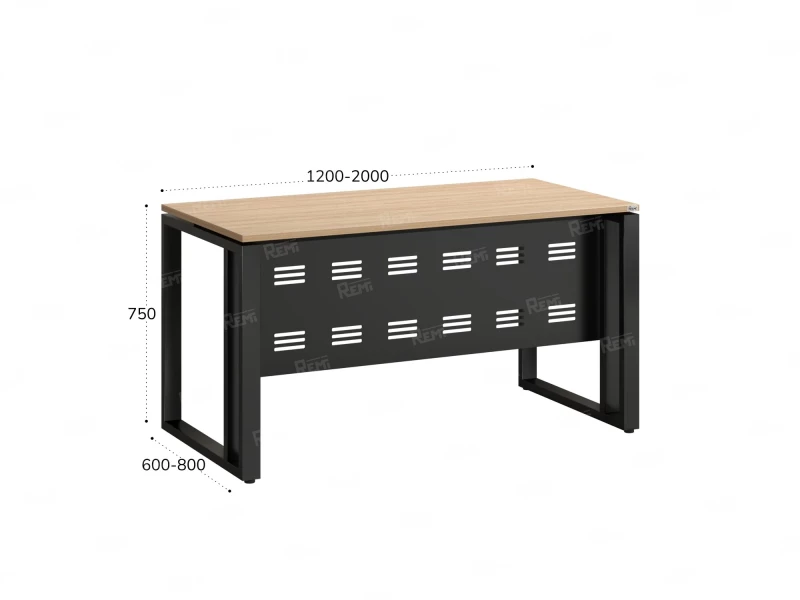 Стол прямой на О-образных опорах с металлическим экраном 1200x800x750 RM042-12x8 Вяз Швейцарский светлый/Черный