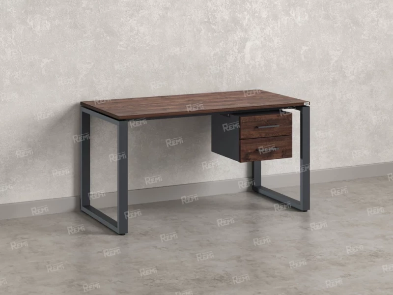 Стол прямой с подвесной тумбой 2 ящика, О-опора 1800x800x750 RM037-18x8 Дуб Апрельский шоколад/Серый