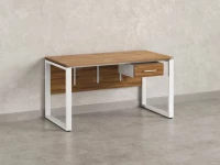 Стол прямой, подвесная тумба, ЛДСП экран, О-опора 1800x600x750 RM032-18x6 Дуб Юстус/Белый