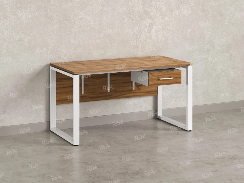 Стол прямой, подвесная тумба, ЛДСП экран, О-опора 1800x600x750 RM032-18x6 Дуб Юстус/Белый