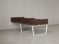 Бенч-система, 4 рабочих места, на U-образных опорах, 8 ЛДСП экранов 3200x1600x750 RM173-2-16x16 Дуб Апрельский шоколад/Белый