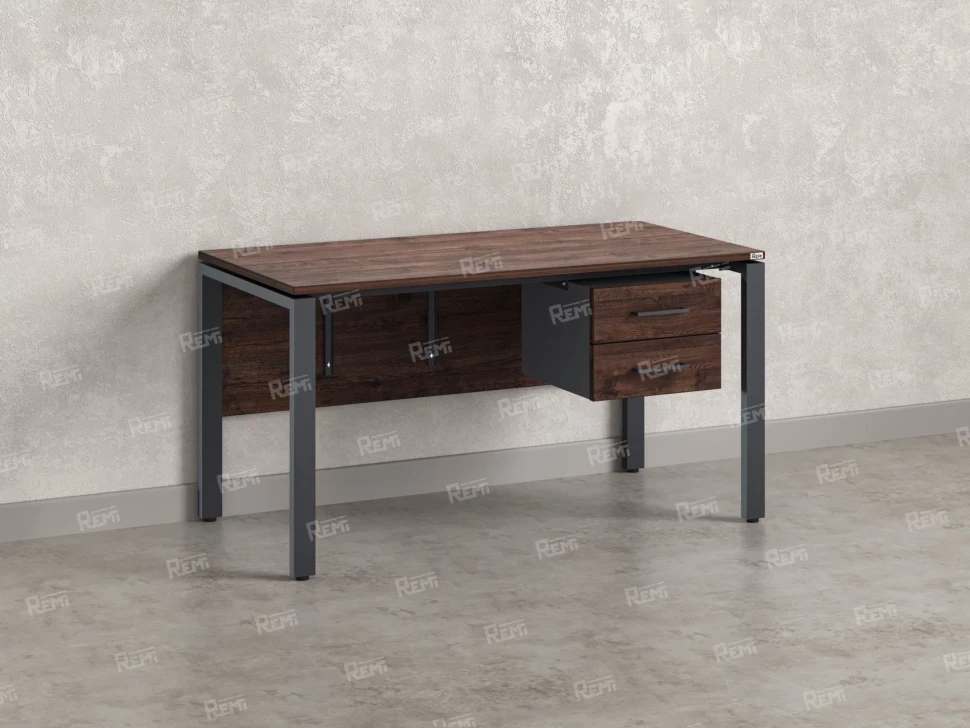 Стол прямой, подвесная тумба, ЛДСП экран, П-опора 1800x600x750 RM031-18x6 Дуб Апрельский шоколад/Серый