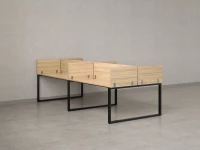 Бенч-система, 4 рабочих места, на О-образных опорах, 8 ЛДСП экранов 2000x1400x750 RM170-1-10x14 Вяз Швейцарский светлый/Черный