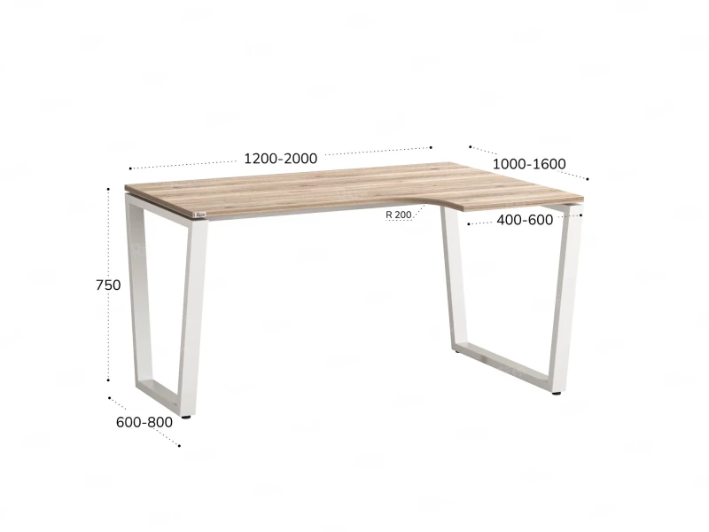 Стол угловой, U-опора, правый 1800x700/900x750, RM050-18x7-9 Дуб Маувелла/Белый