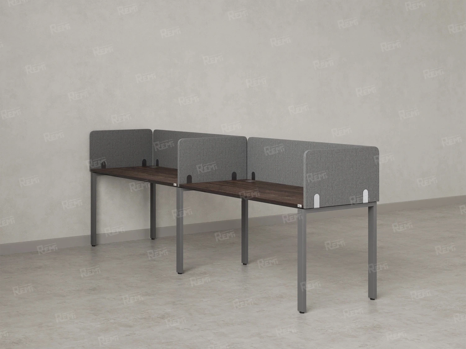 Бенч-система в 1 ряд, 2 рабочих места 5 тканевых экранов 2700x600x750 RM167-1-27x6 Дуб Апрельский шоколад/Серый