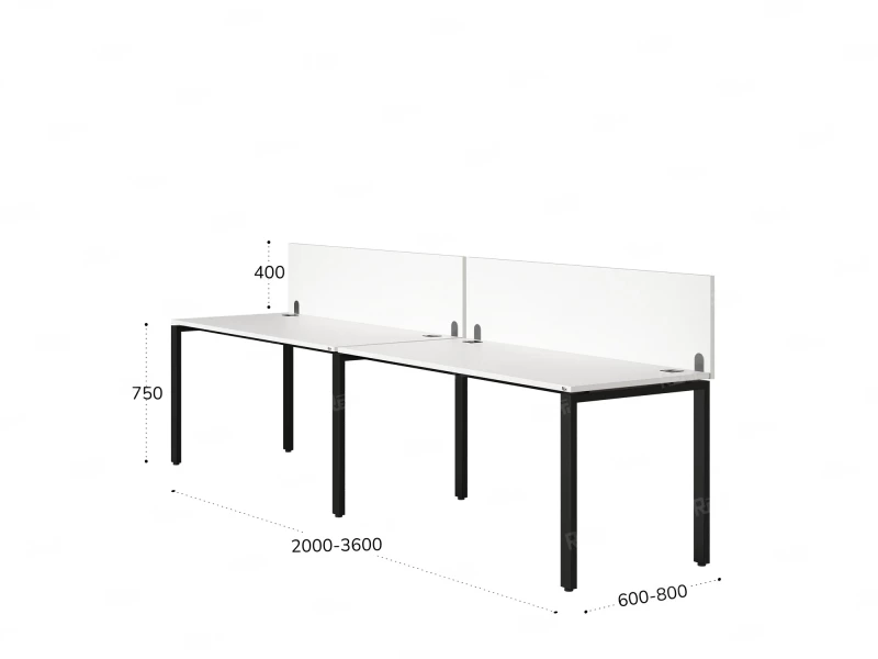Бенч-система в 1 ряд, 2 рабочих места 2 ЛДСП экранов 2700x800x750 RM167-4-27x8 Белый/Черный