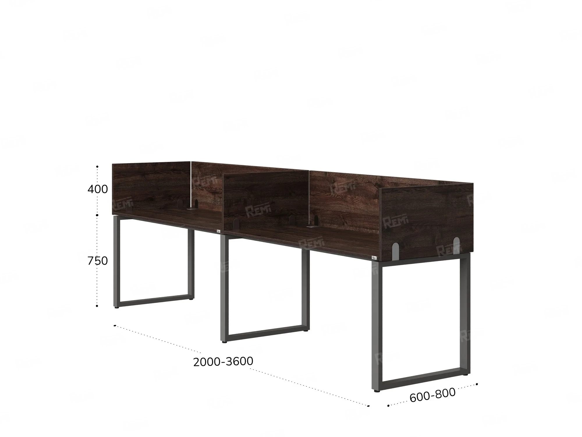 Бенч-система в 1 ряд, 2 рабочих места 5 ЛДСП экранов 3200x800x750 RM168-2-32x8 Дуб Апрельский шоколад/Серый