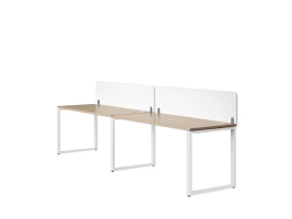Бенч-система в 1 ряд, 2 рабочих места 2 тканевых экранов 2400x600x750 RM168-3-24x6 Вяз Швейцарский светлый/Белый