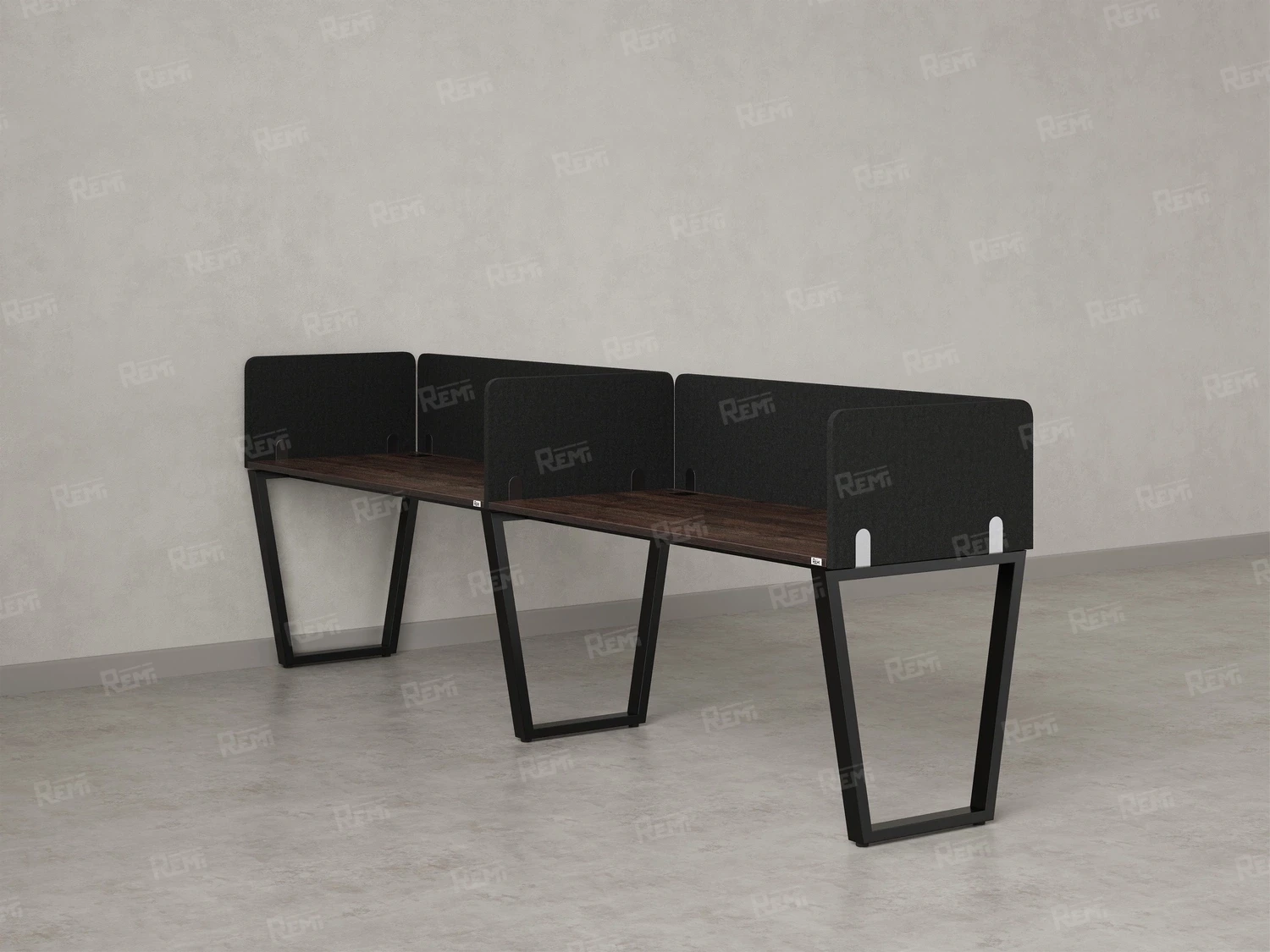 Бенч-система в 1 ряд, 2 рабочих места 5 тканевых экранов 2700x600x750 RM174-1-27x6 Дуб Апрельский шоколад/Черный