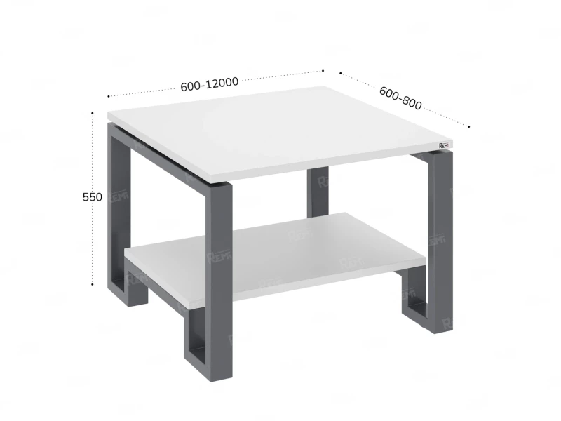 Журнальный стол с полкой 900x700x550 RM181-9x7 Белый/Серый