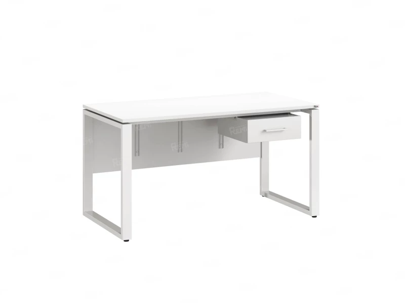 Стол прямой, подвесная тумба, ЛДСП экран, О-опора 2000x800x750 RM032-20x8 Белый/Белый