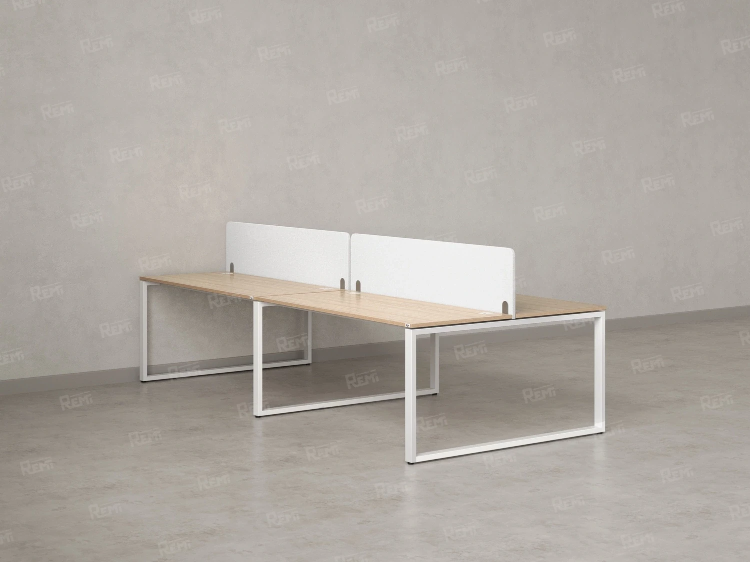 Бенч-система, 4 рабочих места, на О-образных опорах, 2 тканевых экранов 3600x1400x750 RM170-3-18x14 Вяз Швейцарский светлый/Белый