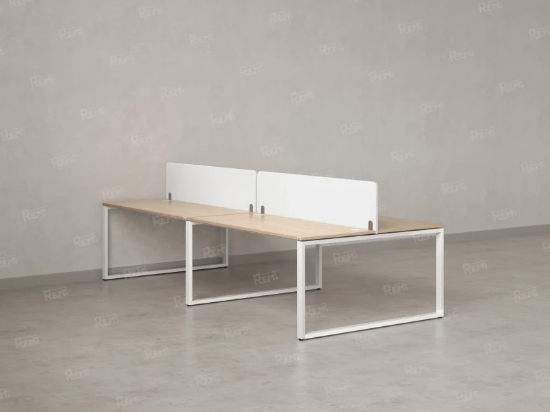 Бенч-система, 4 рабочих места, на О-образных опорах, 2 тканевых экранов 3600x1400x750 RM170-3-18x14 Вяз Швейцарский светлый/Белый