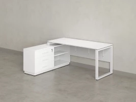 Стол прямой с тумбой L, ЛДСП экран, О-опора 2000x600x750 RM013L-20x6 Белый/Белый