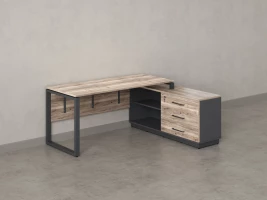 Стол прямой с тумбой R, ЛДСП экран, О-опора 1800x600x750 RM012R-18x6 Дуб Маувелла/Серый